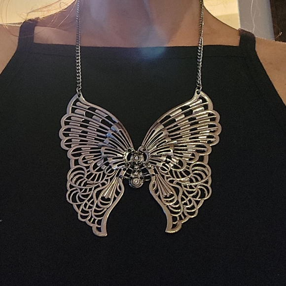 Silver Butterfly Statement Necklace - Picture 1 of 3